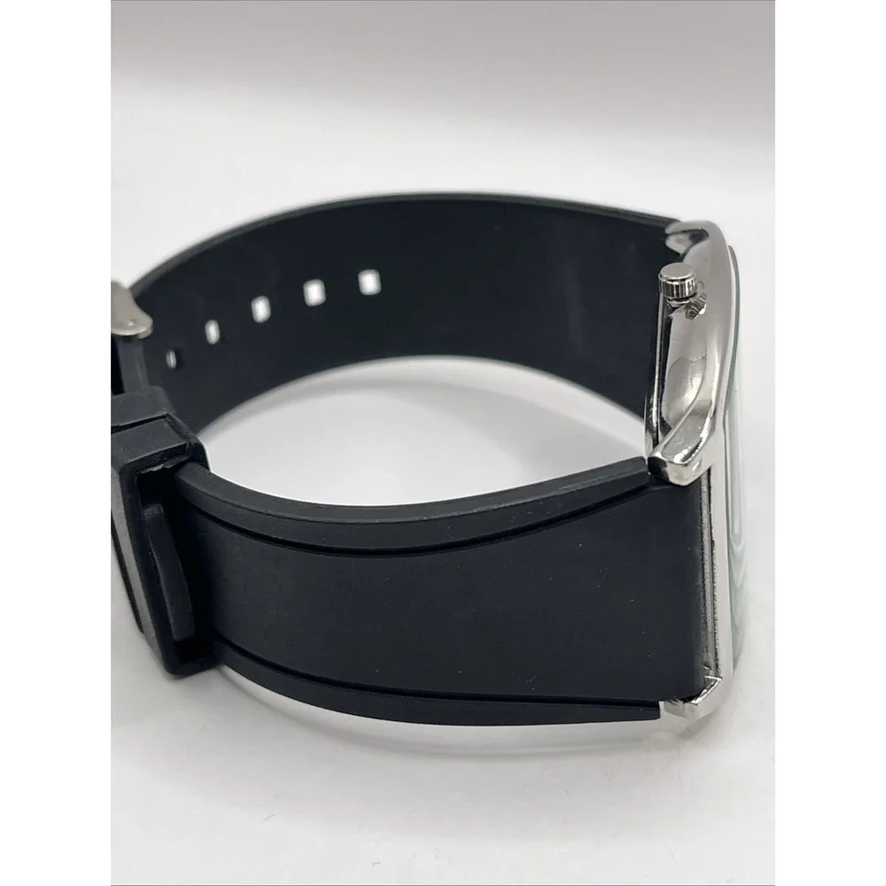 Côte d'Azur Men's Quartz Watch Black Resin Band Silver 38mm Case- New Battery‎